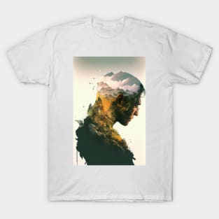 Man Double Exposed Against the Mountains T-Shirt